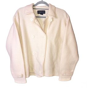 Herman Geist Vintage 100% Wool Peacoat Button Front Jacket‎ Cream Size Medium